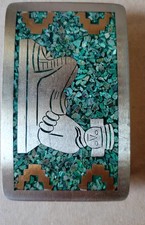 Vintage Mexican Inlaid Turquoise Silver Belt Buckle 31.8g