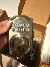 Schlage Keypad Deadbolt Satin Silver Metal Lock w/ Keys & Mounting Screws