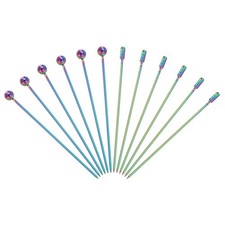 12 Pcs Stainless Steel Cocktail Picks, 4.33" Laser Color (Bead/Cylinder)