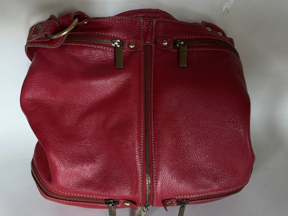 APC Purse, Tote, HandBag Red Pebble Leather Zippers Pockets Mint Condition - Image 3 of 4