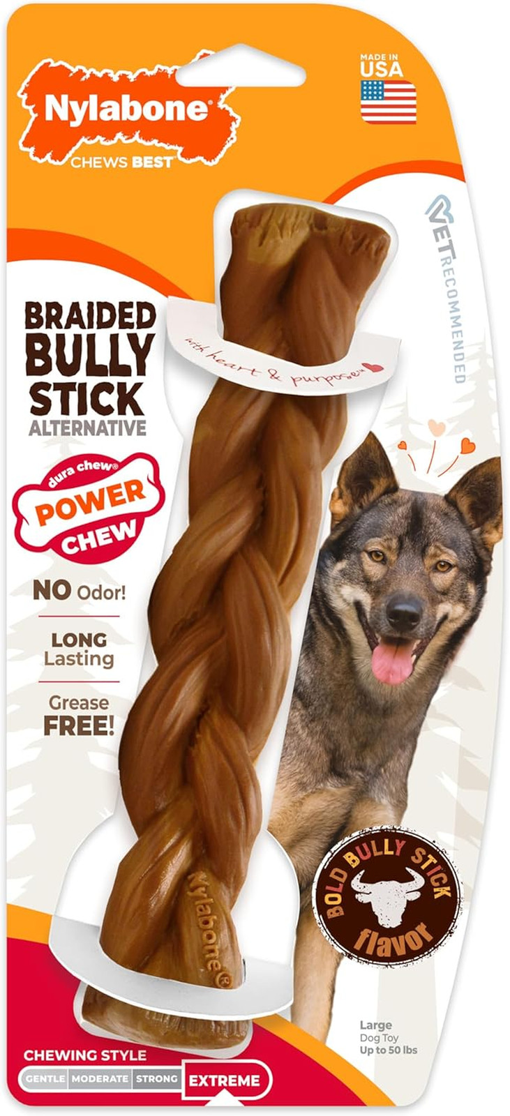Braided Bully Stick Safe Alternative Power Chew Toy for Dogs