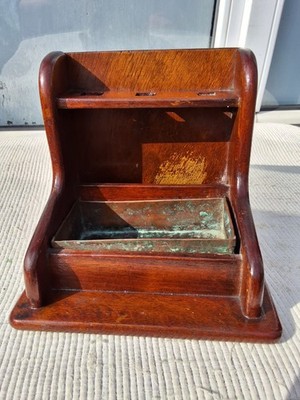ANTIKES VINTAGE HOLZ RÄUCHERPFEIFENREGAL REGAL mit KUPFERABLAGE