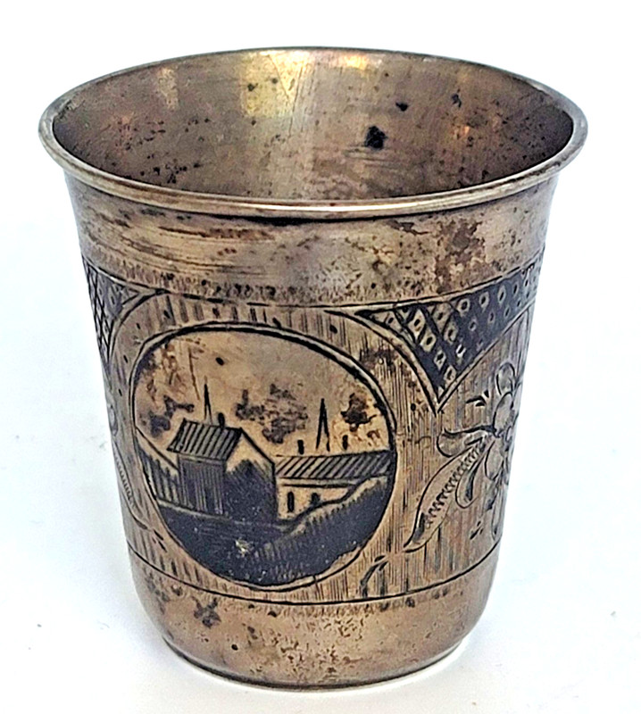 Antique Russian Imperial Silver 84 Niello Beaker Landscape Scene Hallmarked CB35