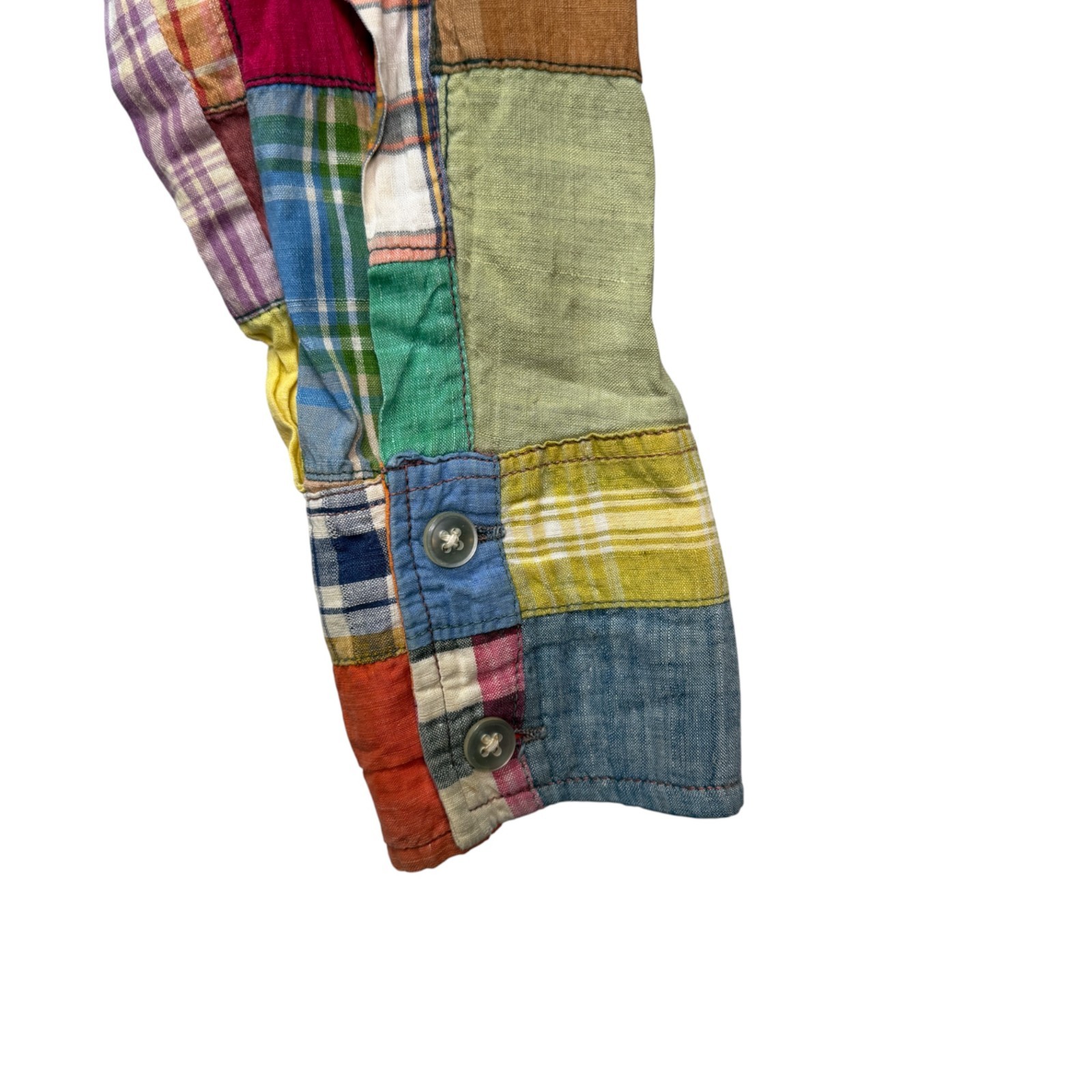 Hand Woven India Patchwork Button Down Shirt Coll… - image 7