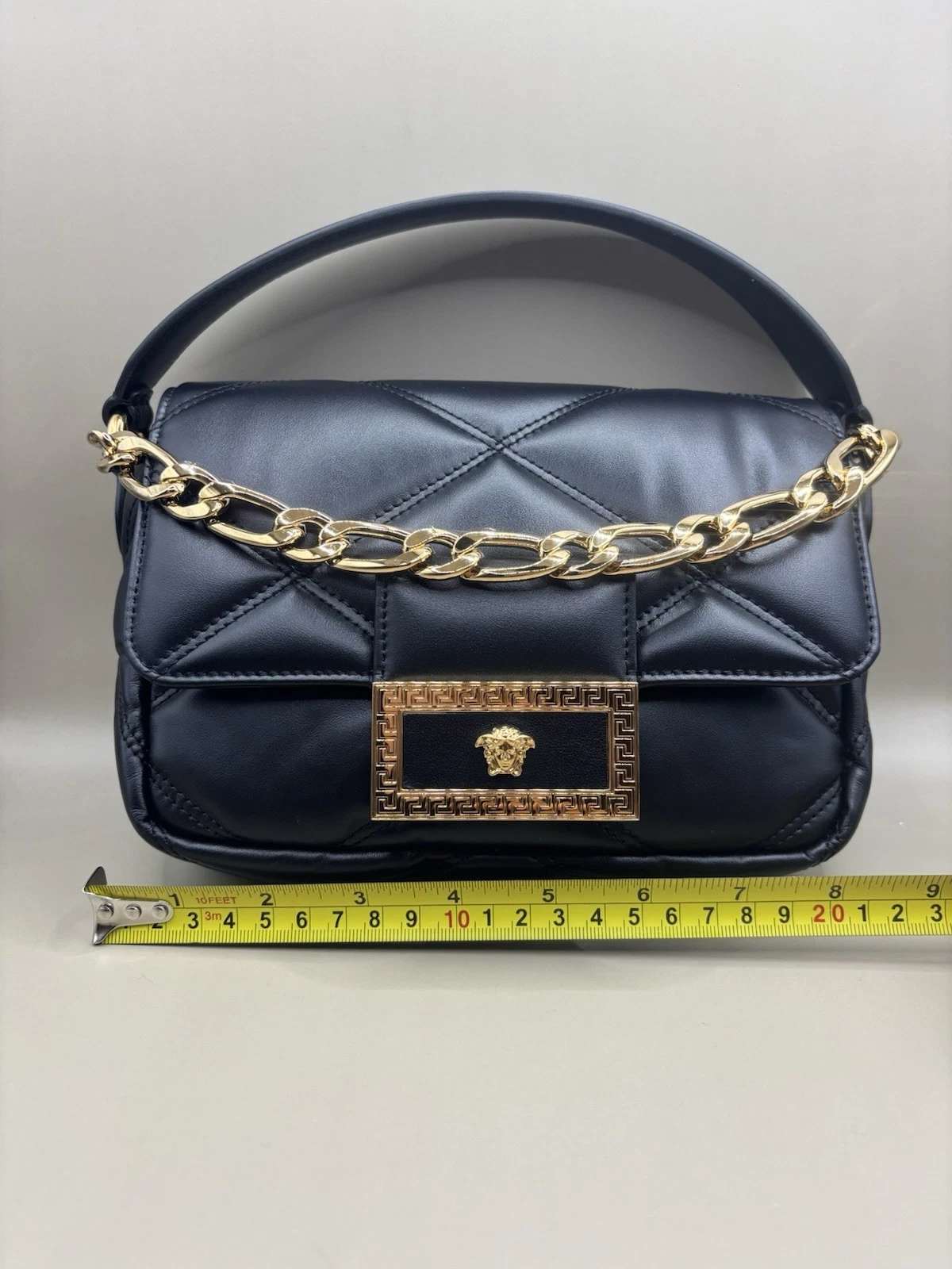NWT Black Versace Quilted La Medusa Calf Leather Shoulder Bag w/Gold Chain $1700