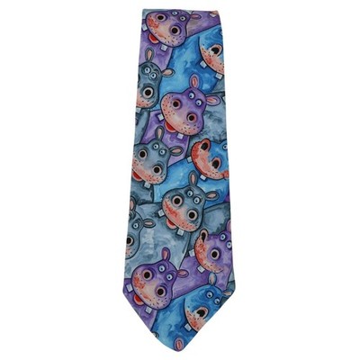 Jerry Becker Hippo Novelty Necktie Mens Blue Purple Artsy Office Teacher Novelty