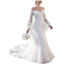 Off Shoulder Lace Slim Fitting Wedding Dress Heavy Industry Decal Elegant