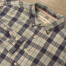 The Normal Brand Shirt Men Large Button Down Plaid Long Sleeve Pocket Blue Logo