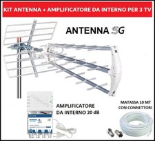 Kit Antenna Tv Digitale Terrestre Esterna  Con Amplificatore da Interno Per 3 Tv