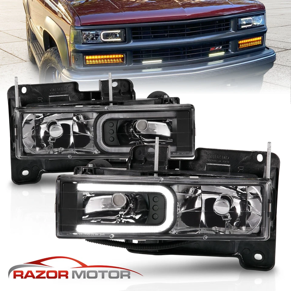 Faros LED negros tamaño completo 88-98 para camioneta Chevy GMC C/K 1500 2500 3500 C10 Foto 2 de 4