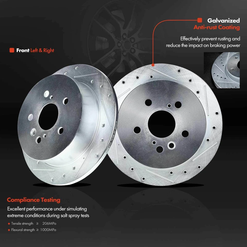 Rotores perforados y pastillas de freno de cerámica para Toyota Sienna 2004-2010 3,3 L 3,5 L trasero Foto 4 de 4