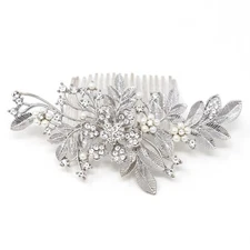 Silver tone flower hair comb bridal wedding crystal rhinestone hair accessories 