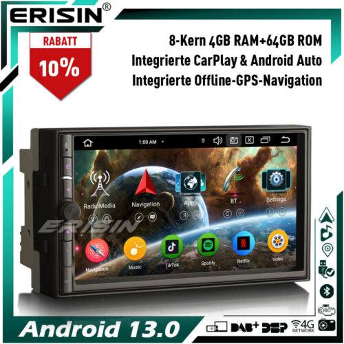 8-Kern 64GB Android 13 Doppel 2Din CarPlay Autoradio GPS Navi DAB+DSP WiFi BT5.0 - Bild 1 von 21