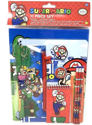 SUPER MARIO & LUIGI 11-Piece Notebook & Folders Stationery School Supply Set NWT