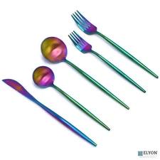 20 Piece Matte Rainbow Flatware Set Stainless Steel Thin Handles Service For 4