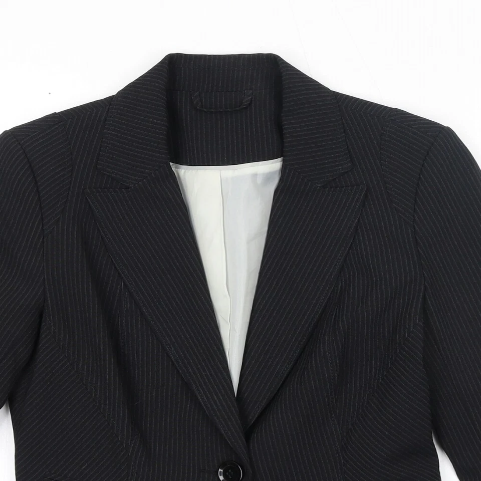 New Look Womens Black Striped Polyester Blend Jacket Suit Jacket Size 12 - Image 3 of 4
