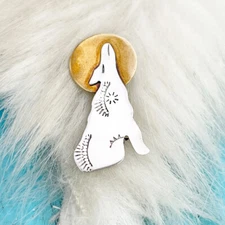 Annie Chapo Howling Wolf Moon Brooch Pin Sterling Silver Gold Vermeil Signed