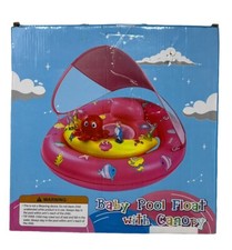 HINZER Pink Inflatable Baby Pool Float w/ Canopy, New - Open Box Age 6-36 Month