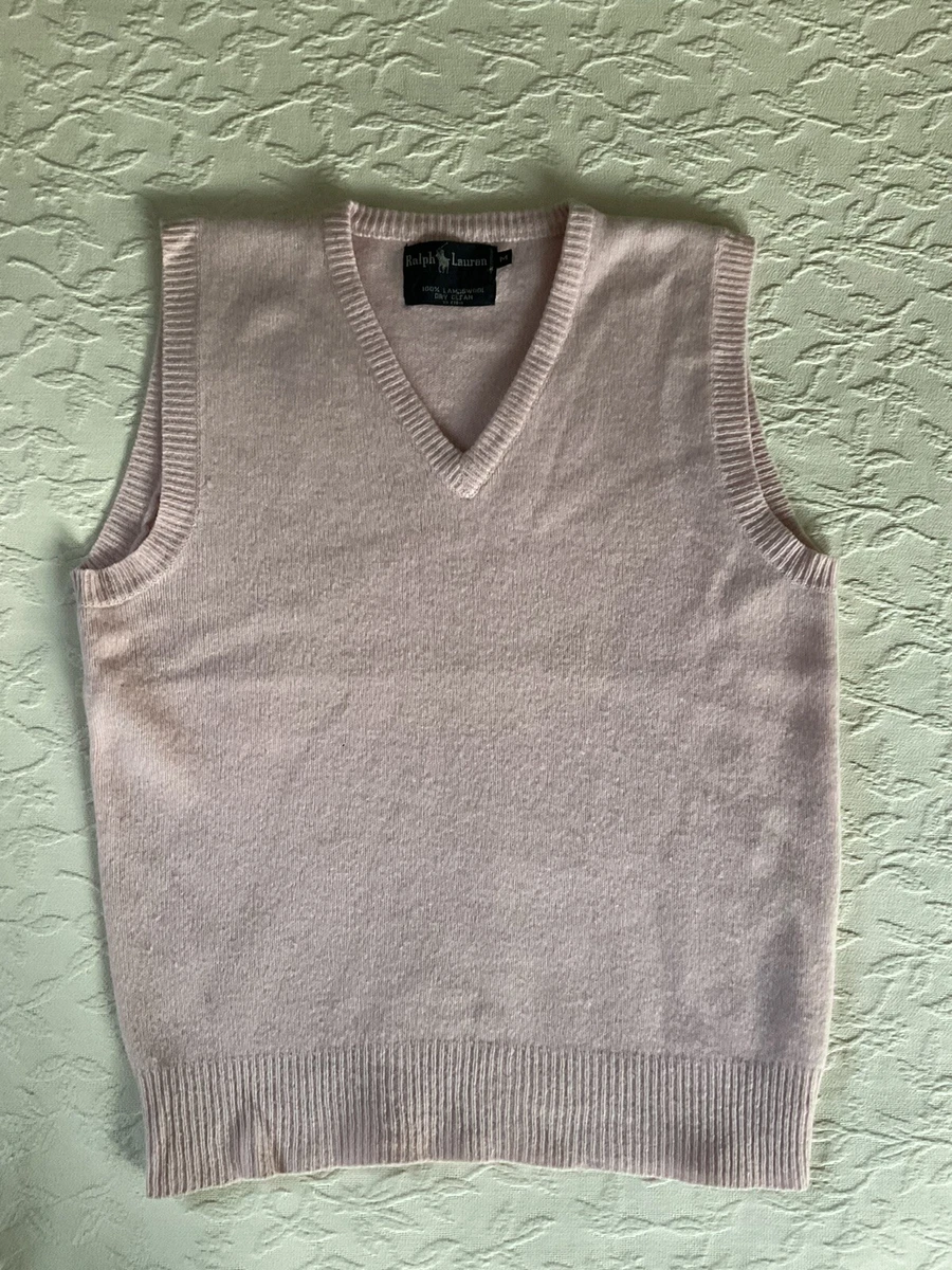 RALPH LAUREN Pink 100% Lambswool Vintage Knit Sweater Vest Womens M