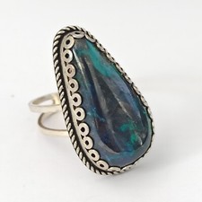 Vintage Eilat Ring Green Israel Gem Silver Flower Bohemian Statement 925 Gift 8