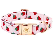 Elegant Strawberries Print Summer Dog Collar - Cotton Durable Metal Buckle Co...