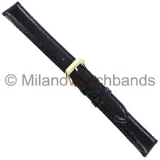 16mm Kreisler Genuine Lizard Black Stitched Padded Mens Watch Band Long