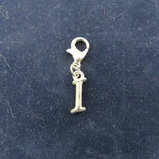 Initial CURSIVE LETTER I Charm Zipper Pull Keychain Add On Clip Silver Tone Lg