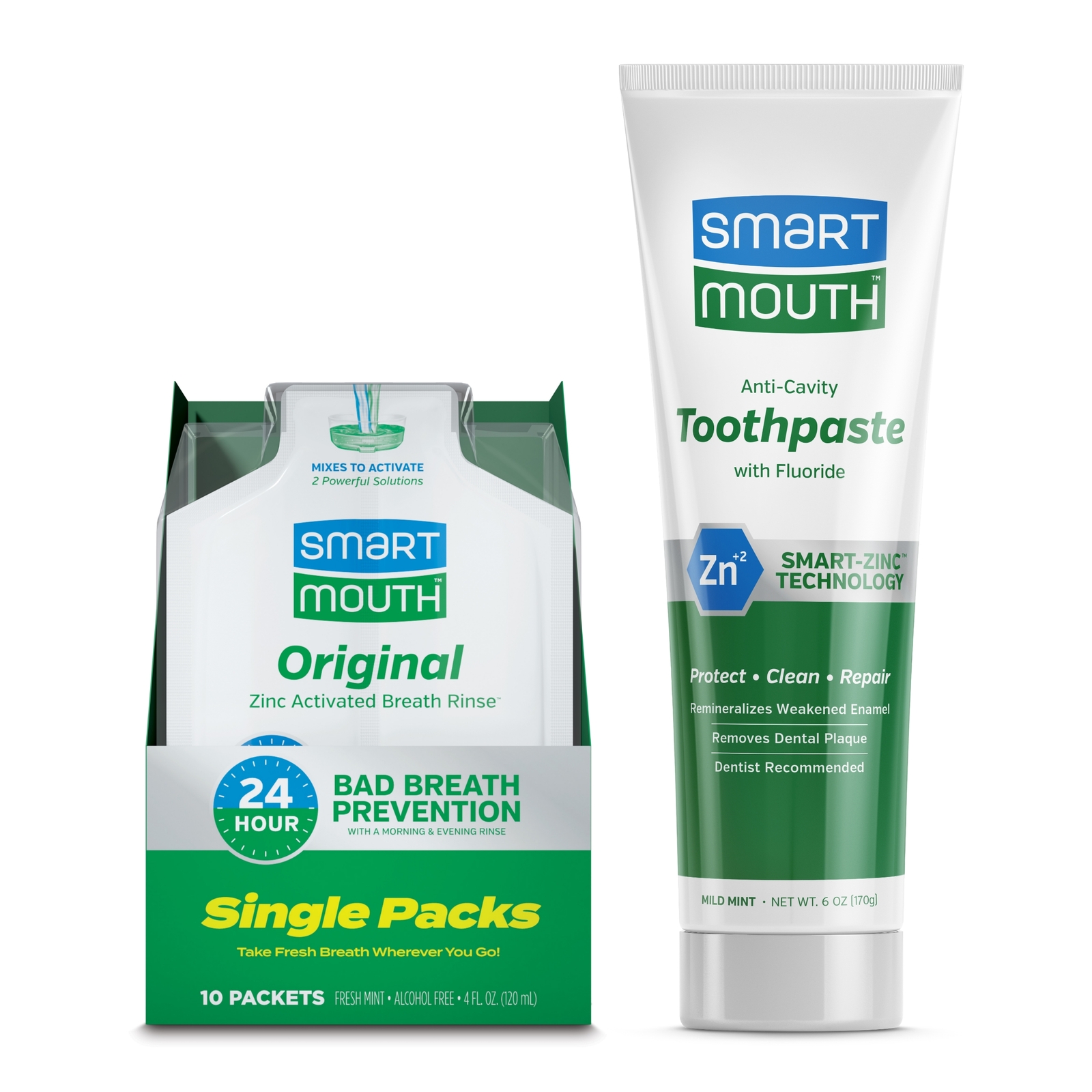 SmartMouth Activated Mouthwash & Premium Zinc Ion Toothpaste, Fresh Mint