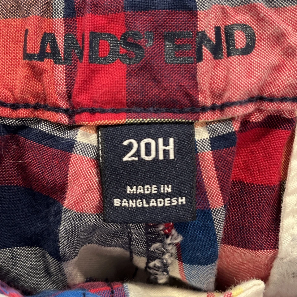 Шорты Lands End для мальчиков 20H красные клетчатые плоские спереди регулируемая талия эластичные опрятные - Изображение 3 из 4