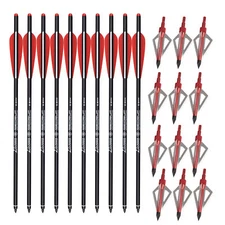 12X 20 inch Crossbow Bolts Carbon Arrows +12 Broadheads 100 grain Target Hunting