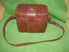 VTG 80s Camera Case Adjustable Strap 9.5" x5x 8.5 Brown Faux Leather w/Inserts