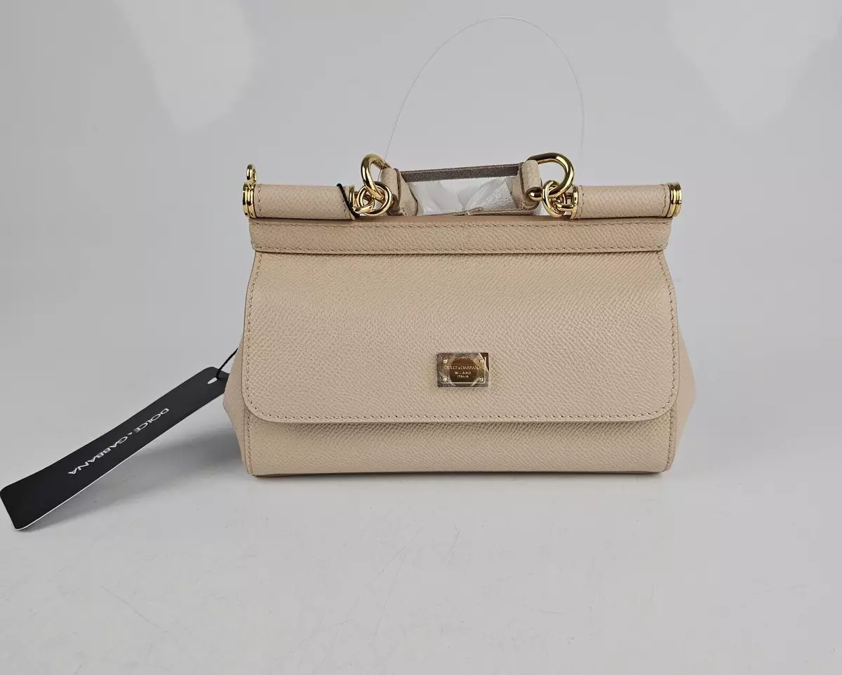 Dolce&Gabbana Small Sicily Dauphine Beige Leather Top Handle Bag New