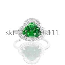 Certified S 925 Silver Natural Icy Green Burma A Jade jadeite Buddhism Ring