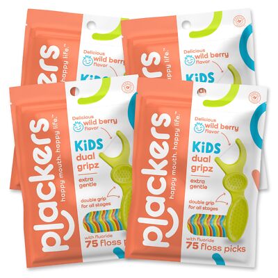 Plackers Kids Floss Picks Wild Berry 75 Count Dual Gripz Oral Care Tool