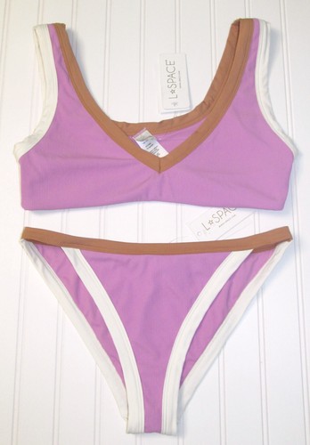 New L Space Lala 2 Piece Bikini Top & Bottom Pink Rosebud Womens Size Large - Picture 2 of 5
