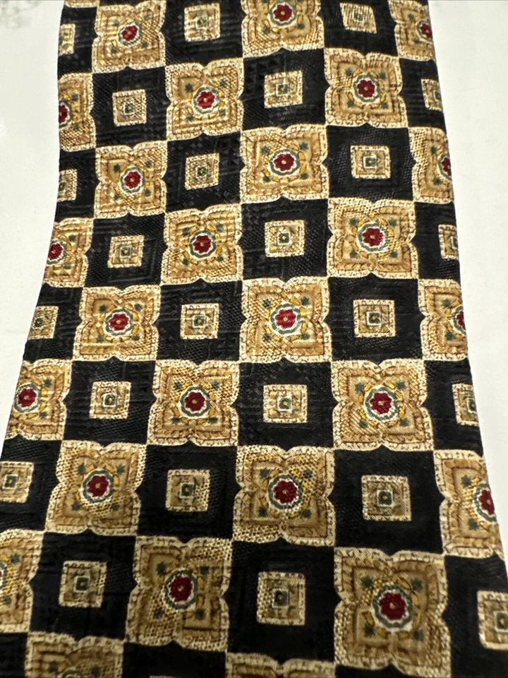 Corbata de hombre FERRELL REED para Nordstrom tejida en Italia 100 % seda dorada negra mano de EE. UU. Foto 3 de 4