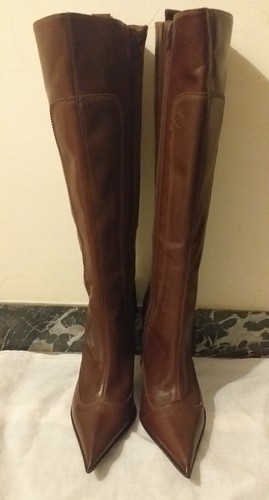 STIVALI DONNA TG38 ALTI MARRONI PUNTA TACCO SPILLO 9.5 FOSCATI ITALY | eBay