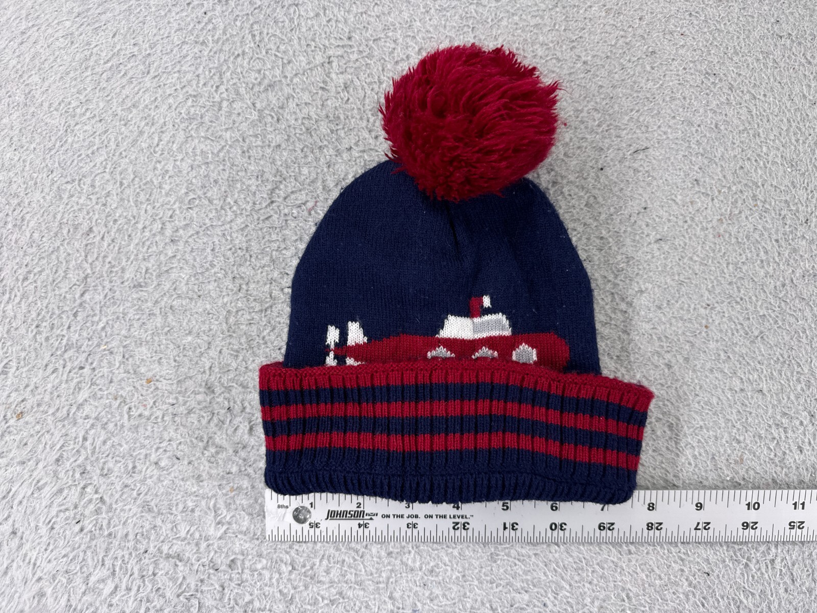 Beanie Toque Youth Blue Red Submarine Pom Knit Acrylic Snow Ski Snowboard Winter-image