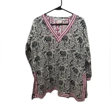 Gretchen Scott Designs Animal Print Cotton Tunic Size XL