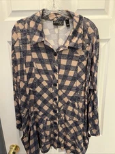 Attitudes by Renee Regular Casknit Plaid Cozy Shacket-Indigo-XL-NEW-A461442