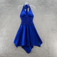 VTG Cache Dress 2 Blue Silk Halter Ruched Fit Flare Fairy Prom Cocktail Party
