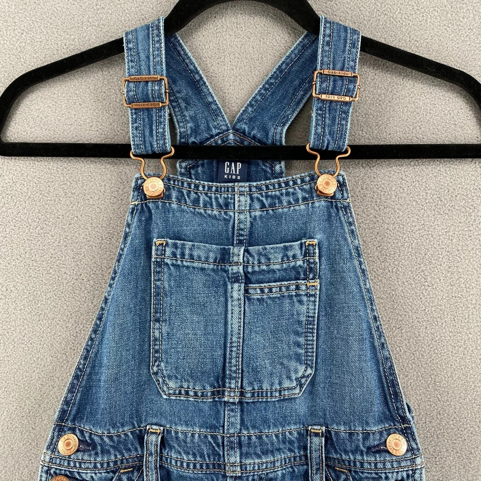 Vestido Gap Niños Denim Mono Niñas S 6-7 Azul Clásico Jean Falda Bolsillos Informal Foto 3 de 4
