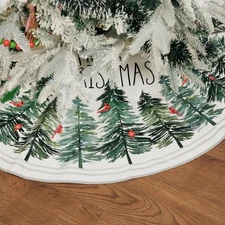 Merry Christmas Decorations Trees Cardinals Snowflakes 48" Tree Skirt Xmas Gift