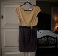 Sandra Darren Dress Womens Size 8 Brown Cap Sleeve Retro Vintage Neutral