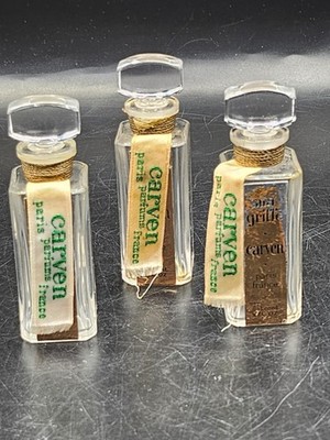 VINTAGE SET OF 3 CARVEN ''MA GRIFFE'' PARIS, FRANCE EMPTY PERFUME BOTTLES. 