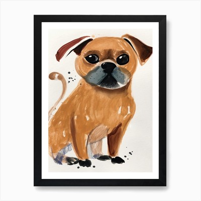 A Puggle Aquarell Kinder zeichnen gerahmt Wandbild Poster Leinwanddruck Bild