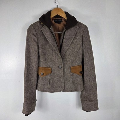 BCBGMAXAZRIA Womens  Brown Ran Jacket Preppy Tweed Pockets Zip Up