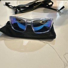 Oakley Men's Wrap Sunglasses Clear Plastic Frame Gray Tinted Plastic Lens