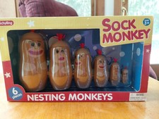 New 2010 Sock Monkey toy 6 Pieces Nesting Monkeys
