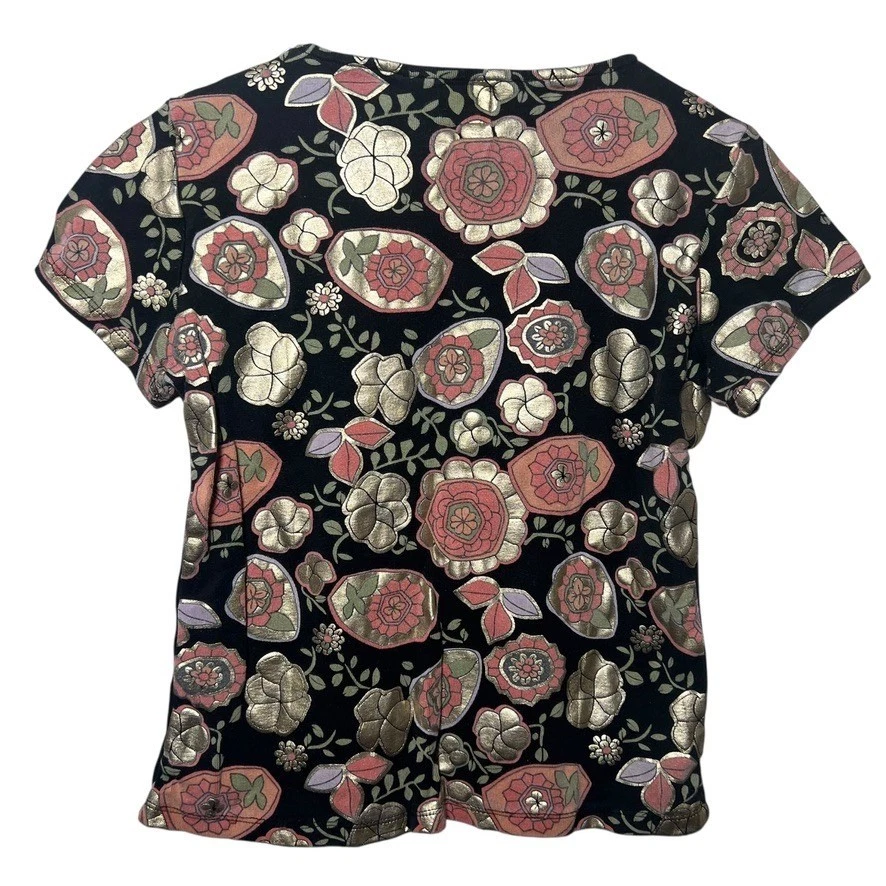 Vintage Miss Sixty Y2K Metallic Graphic Tee Women XL Italy Floral Foil Top Rare - Image 4 of 4